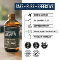Thumbnail for Bioactive Colloidal Silver - 8 oz, Glass Bottle, Vegan, Safe Doses with Highest Effectiveness - Nano Ions, 30 PPM - Immune Support (48 Servings)