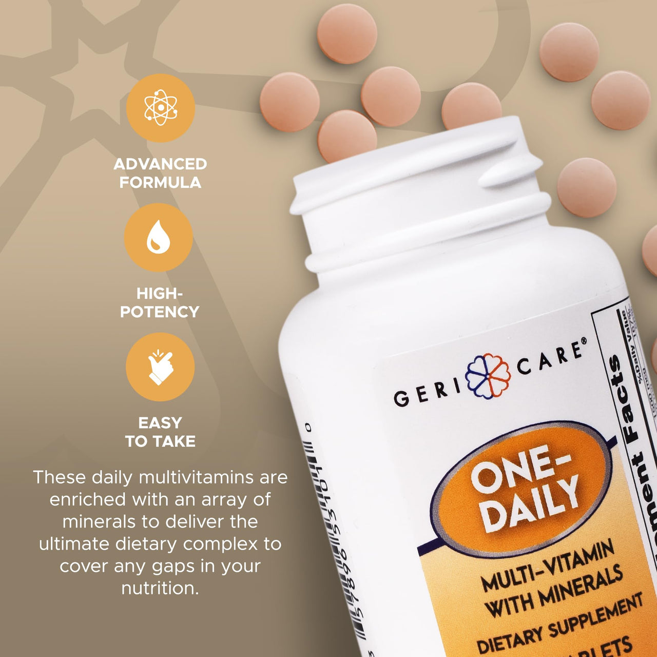 One-Daily Multivitamins with Minerals for Men & Women (100 Tablets) by GeriCare| High-Potency Multi-Vitamin & Multimineral Dietary Supplement for Immunity, Energy| Complete Daily Nutritional Support