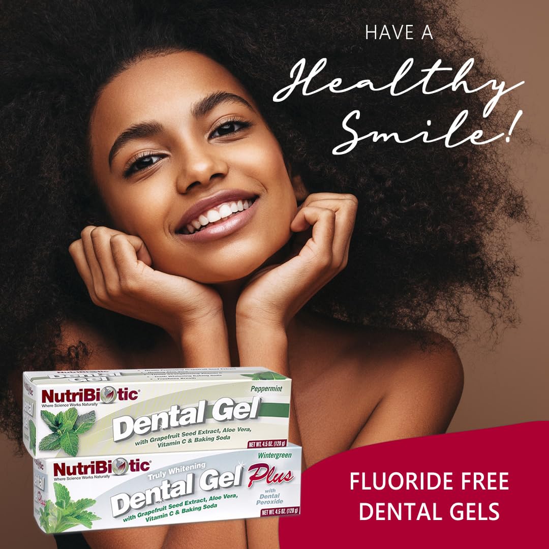 NutriBiotic – Dental Gel Plus, Truly Whitening, Wintergreen, 4.5 Oz | with GSE, Aloe, Vitamin C, Baking Soda & Dental Peroxide | Support Healthy Teeth & Gums | Fluoride-Free