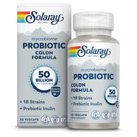 Thumbnail for SOLARAY Mycrobiome Probiotic Colon Formula, Vegan, Digestive Function, Colon Health, and Immune System Support, 50 Billion CFU, 18 Strains, Prebiotic Inulin, 60-Day Guarantee, 30 Servings, 30 VegCaps