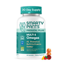 Thumbnail for SmartyPants Prenatal Multivitamin Gummies, Omega 3 (DHA/EPA), Methylfolate, Biotin, Vitamin D3, C, Vitamin B12, B6, Vitamin A, K & Zinc, Gluten Free, 90 Count (30 Day Supply)