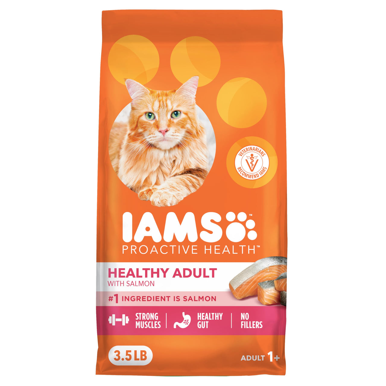 IAMS Proactive Health Dry Cat Food, Healthy Cat Food Dry Recipe for Adults, Salmon, 3.5 lb. Bag