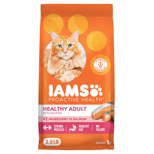 IAMS Proactive Health Dry Cat Food, Healthy Cat Food Dry Recipe for Adults, Salmon, 3.5 lb. Bag