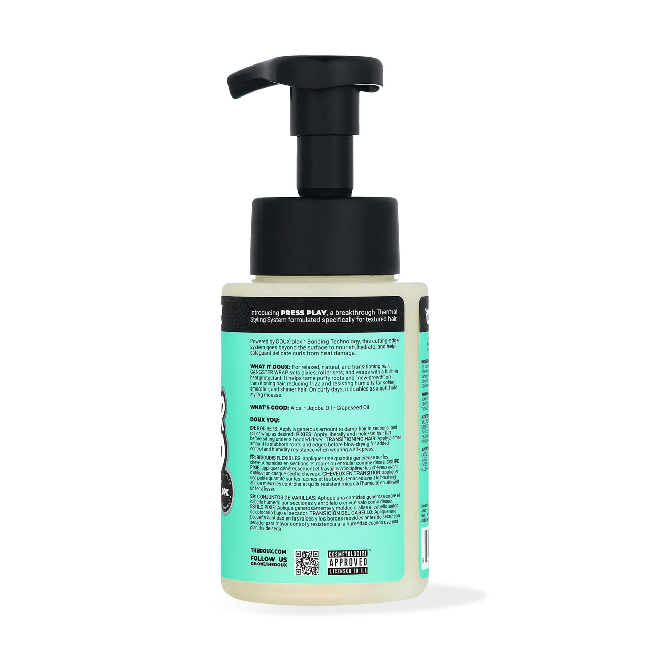 The Doux GANGSTER WRAP Foaming Wrap Lotion for Curly Hair – Heatless Curls & Anti-Frizz Styling Mousse – Curl Cream for Blowouts, Roller Sets, Pixie Cuts & Hair Wraps with Heat Protection