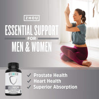 Thumbnail for Zhou Selenium - Selenium 200mcg Capsules, Mineral Supplements for Women and Men, Antioxidant, Thyroid, and Cellular Support, Vegan, Pure - 100 Veggie Capsules