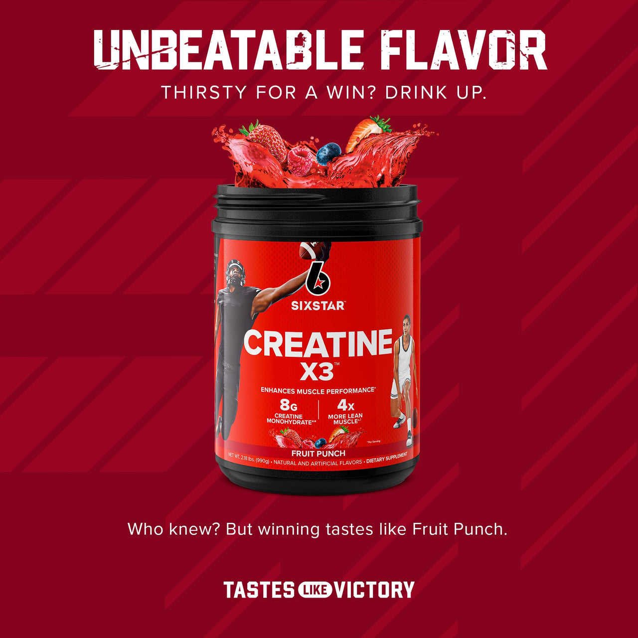 Six Star Creatine Monohydrate Powder, X3 (Fruit Punch) - Flavored Creatine HCl Powder Monohydrate Supplement for Muscle Building & Performance - Post Workout Supplement for Men & Women - 30 Servings