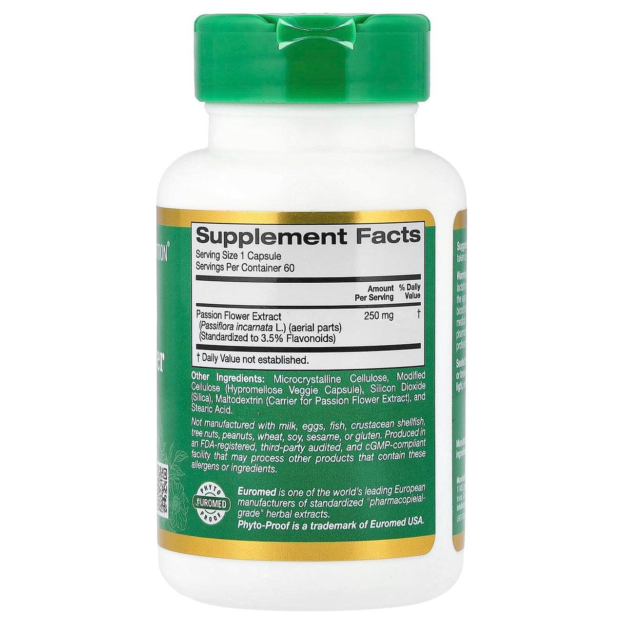 California Gold Nutrition EuroHerbs™, Passion Flower Extract, Euromed Quality, 250 mg, 60 Veggie Capsules