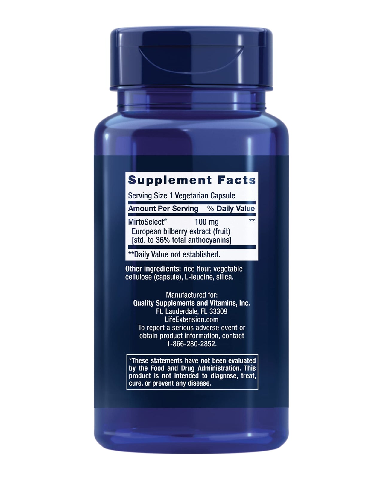 Life Extension Standardized European Bilberry Extract, 100 mg, MirtoSelect® Vaccinium myrtillus, Eye Health, Circulation, Lubrication, Gluten-Free, Non-GMO, Vegetarian, 90 Capsules