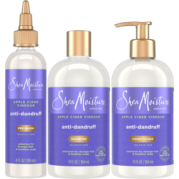 SheaMoisture Anti-Dandruff Shampoo & Conditioner + Pre-Wash – Apple Cider Vinegar, Shea Butter, 3% Salicylic Acid for Flakes & Itchy Scalp