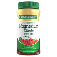 Thumbnail for Nature's Bounty Magnesium Citrate Gummies for Adults, Supports General Health, Bone, Nerve, Muscle & Heart Health Support, 270mg per Serving, Vegan, Non-GMO - Raspberry 90 Count