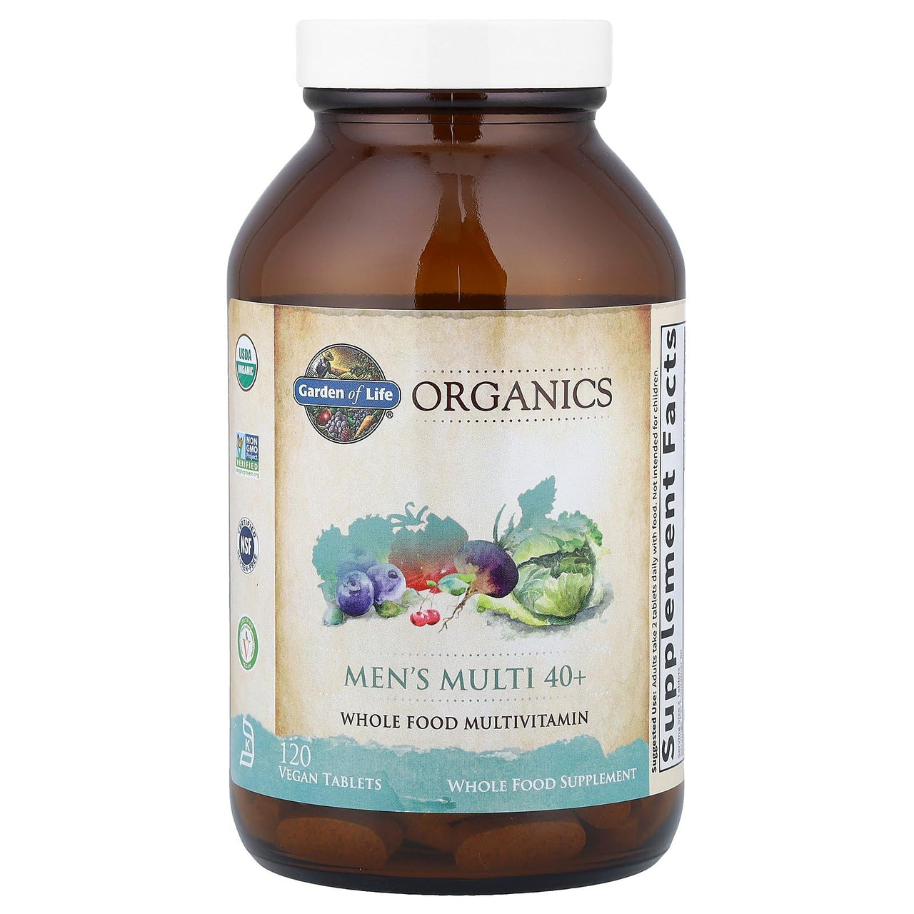 Garden of Life Organics Whole Food Multivitamin for Men 40+ 120 Tablets, Vegan Mens Multi for Health & Well-Being Certified Organic Whole Food Vitamins & Minerals for Men Over 40 Mens Vitamins