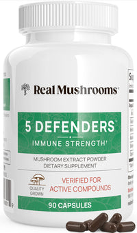 Thumbnail for Real Mushrooms 5 Defenders Capsules - Organic Mushroom Extract w/Chaga, Shiitake, Maitake, Turkey Tail, Reishi Supplement for Focus, Immune Support Vegan, Non-GMO, 90 Caps