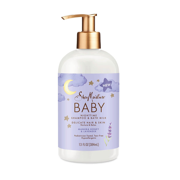 SheaMoisture Baby Shampoo & Bath Milk Manuka Honey & Lavender for Delicate Hair and Skin Nighttime Skin and Hair Care Regimen 13 oz