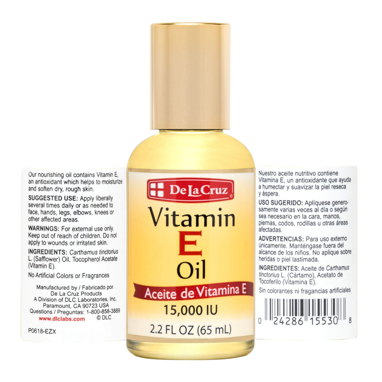 De La Cruz Vitamin E Oil, Vitamin E Oil with Safflower for Skin, Hair, Face and Body, 2.2 FL OZ. (2 Bottles)