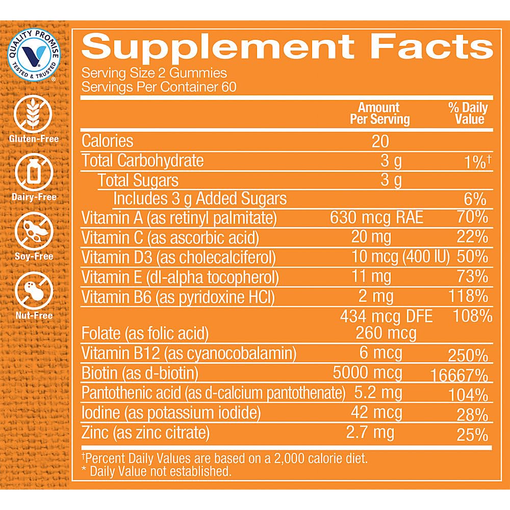 Hair, Skin & Nails Gummies a" 5,000MCG of Biotin per Serving a" Orange (120 Gummies)