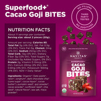 Thumbnail for Navitas Organics Cacao Goji Superfood+ BITES – Power Snacks – All Natural Plant Based – Clean Energy & Nutrition – USDA Organic, Non GMO, Gluten Free, Soy Free, Kosher, Vegan (8oz. Bag 11 Servings)