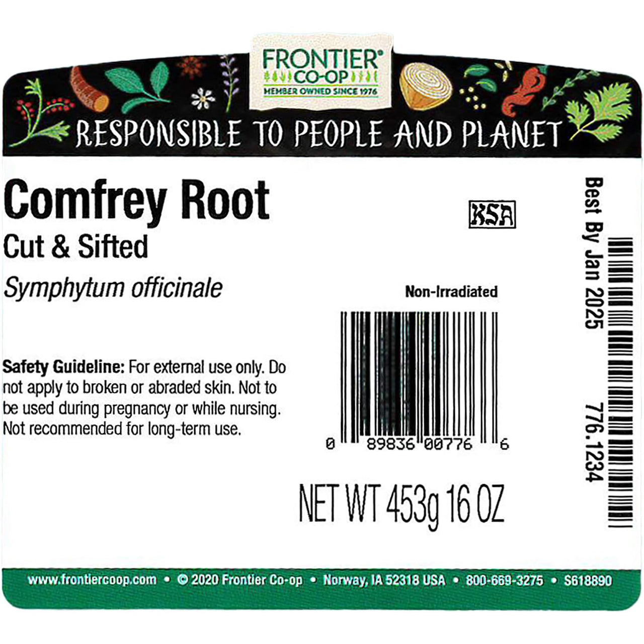 Frontier Co-op Dried Comfrey Root, Cut & Sifted - 1lb Bulk Bag - Pure & Natural Comfrey Herb, Perfect for Lotions, Creams, and Hair Rinses, Kosher