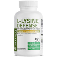 Thumbnail for Bronson L-Lysine Defense Immune Support Complex 1500 MG L-Lysine Plus Olive Leaf, Garlic, Vitamin C and Zinc - Non-GMO, 90 Vegetarian Capsules