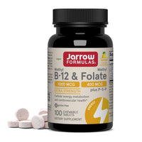 Thumbnail for Jarrow Formulas Methyl B-12 & Methyl Folate, Bioactive Vitamin B9 & Vitamin B12 Supplement, Supports Cellular Energy Production, Healthy Brain Function & Metabolism, 100 Chewable Tablets, 100 Servings