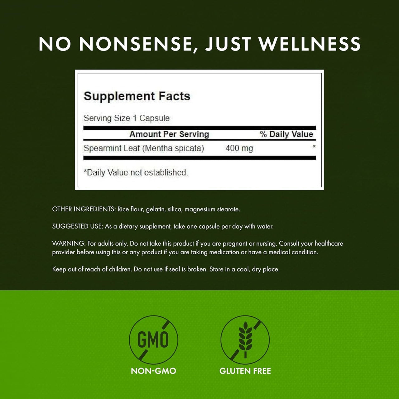 Swanson Spearmint Leaf (Mentha Spicata) - Full Spectrum Herbal Supplement Supporting Digestive Health & Mild Stomach Issues - Natural Formula Supporting Health & Wellness - (60 Capsules, 400mg Each)