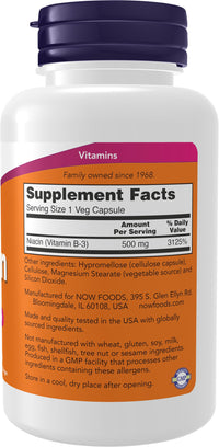 Thumbnail for NOW Foods Supplements, Niacin (Vitamin B-3) 500 mg, Essential B-Group Vitamin*, Nutritional Health, 100 Capsules