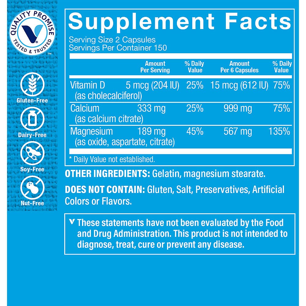 Calcium Citrate+Magnesium&Vitamin D,Multi-Mineral Bone Health Supplement,Vitamin D Aids Absorption, Calcium 999mg, Magnesium 567mg, Vitamin D 612IU per Daily dose (300 Capsules) by The Vitamin Shoppe