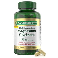 Thumbnail for Nature’s Bounty High Absorption Magnesium Glycinate 240 mg for Supporting Muscle Relaxation and Bone, Heart & Nerve Health – Non-GMO, Gluten-Free, Vegetarian, 120 Count/60 Servings