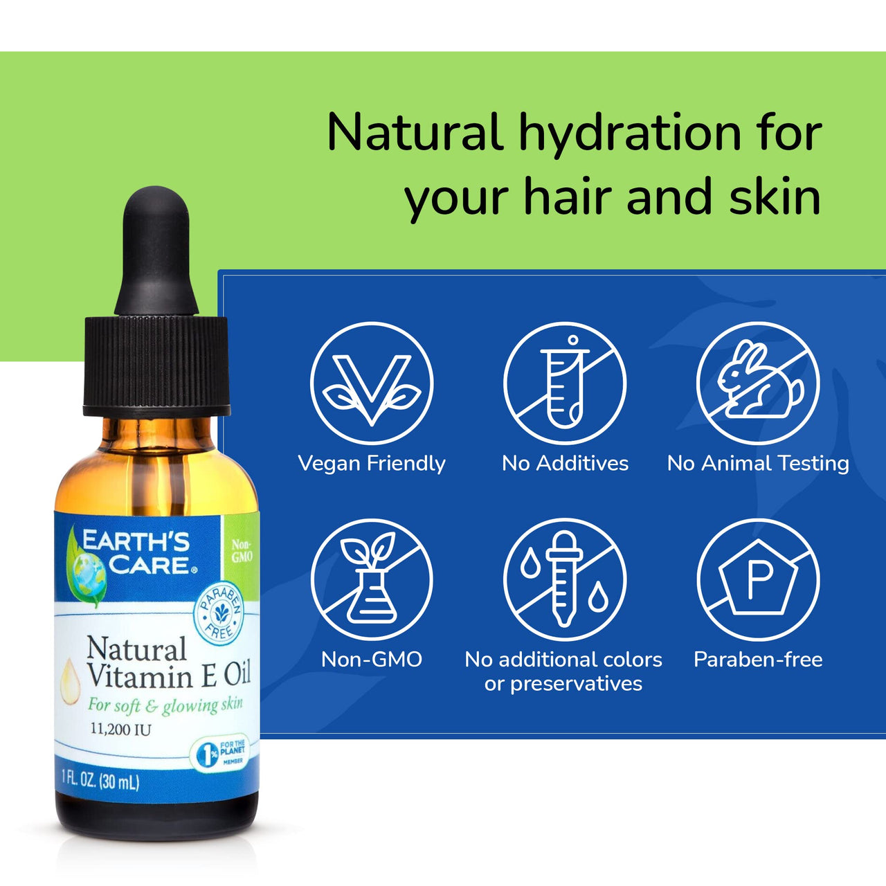 Earth's Care Natural Vitamin E Oil - 100% Natural Vitamin E Oil for Skin and Hair - 1 Fl OZ