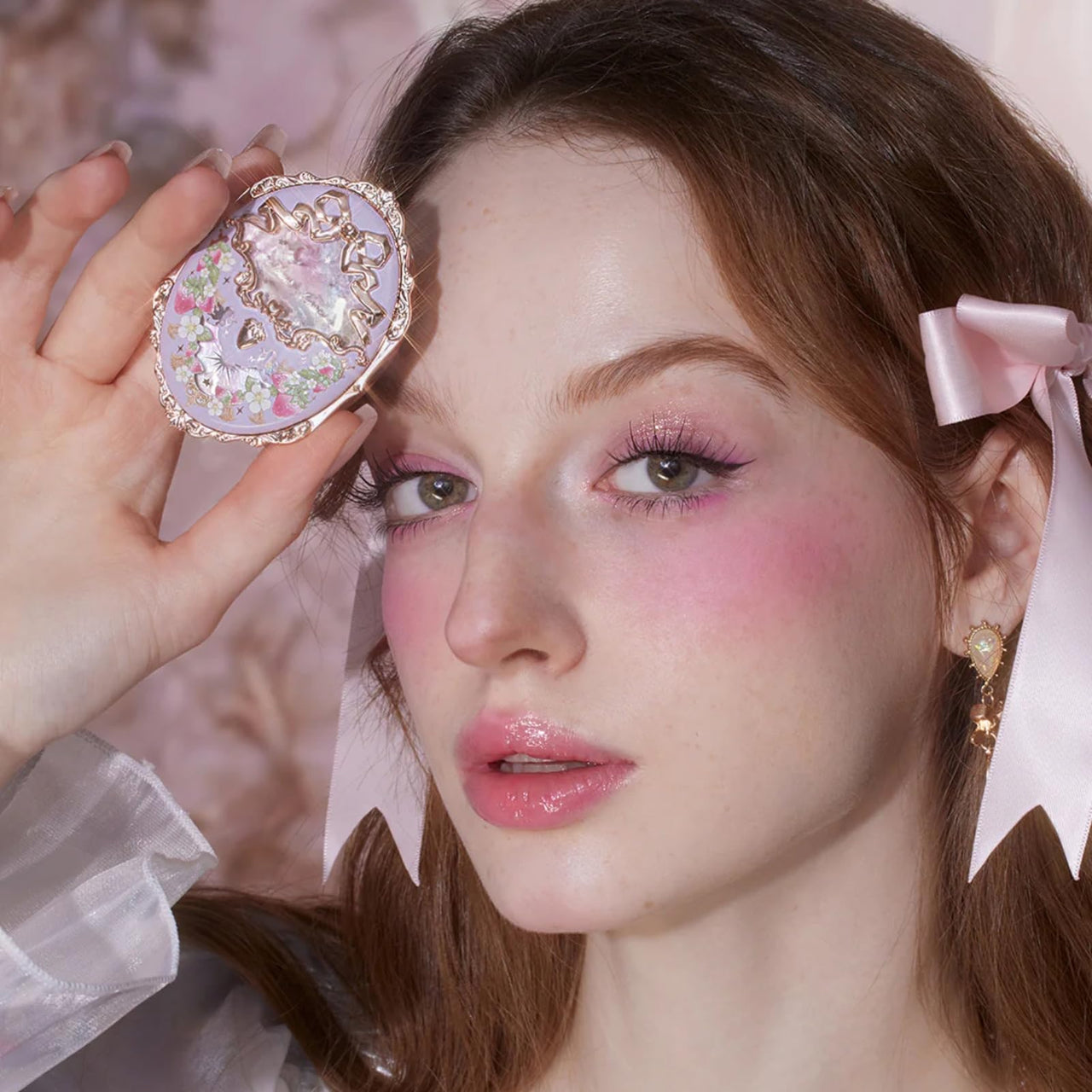 Flower Knows Violet Strawberry Rococo Embossed Blush,Pink Matte Finish,Buildable & Blendable Makeup Blush for cheeks,Soft & Long-lasting for Girls & Women(G02 Little Cranberry,4.6g)