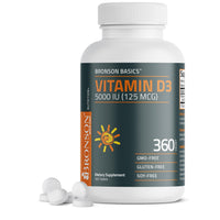 Thumbnail for Bronson Vitamin D3 5000iu (125mcg) Healthy Muscle Function and Immune Support, Non-GMO, 360 Tablets