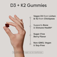 Thumbnail for Sports Research® Vegan Vitamin D3 + K2 Sugar-Free Gummies - 125mcg (5000iu) Vitamin D w/ 100mcg Mk7 Vitamin K - Supports Bone & Immune Health* - Vegan Certified · Non-GMO · Soy Free - 60 Count