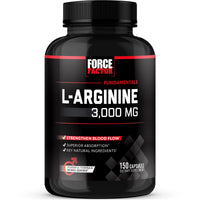 Thumbnail for FORCE FACTOR L-Arginine Nitric Oxide Supplement with BioPerine to Help Build Muscle and Support Stronger Blood Flow, Circulation, Nutrient Delivery, and Pumps, L-Arginine 3000mg, 3g, 150 Capsules