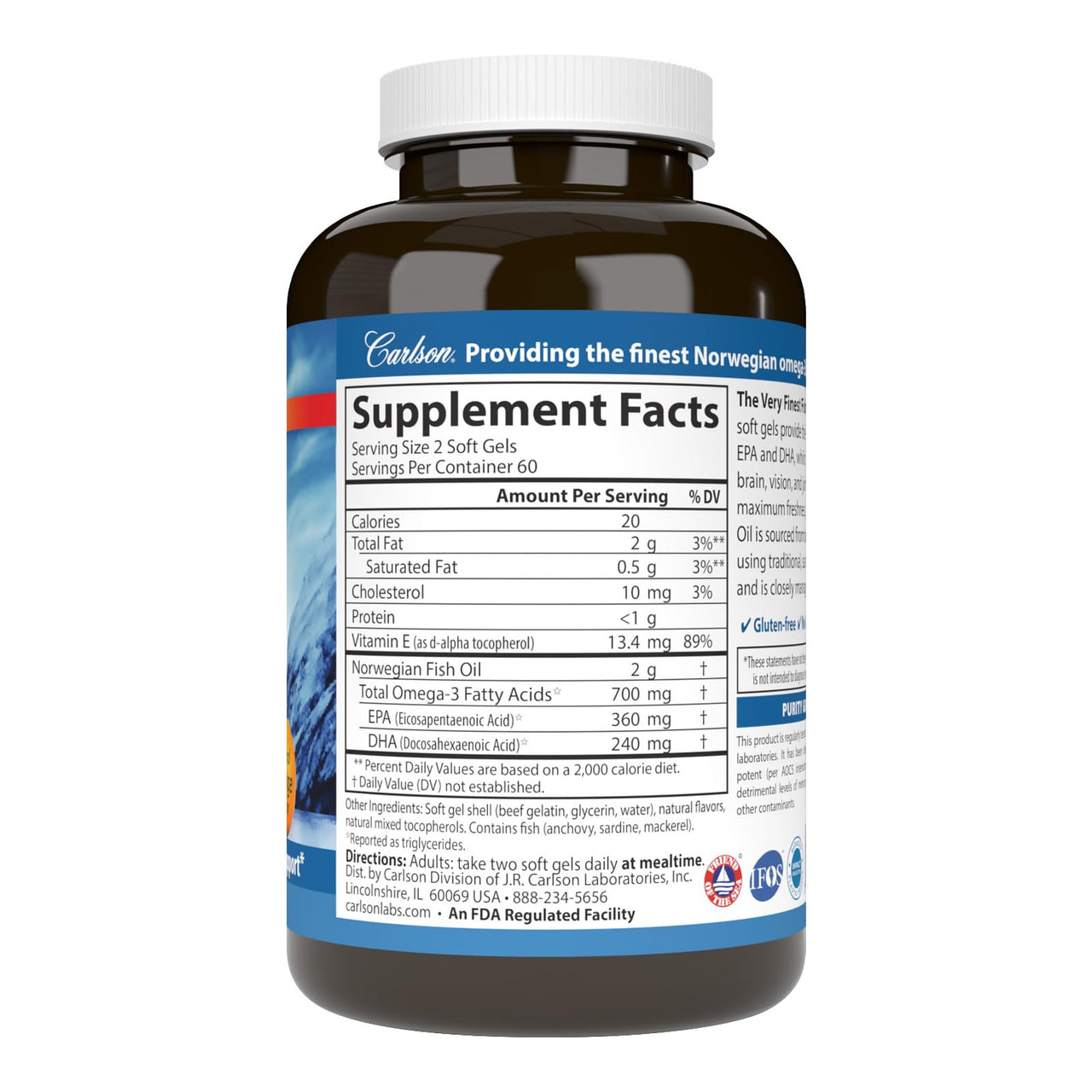 Carlson - The Very Finest Fish Oil, 700 mg Omega-3s, Norwegian Fish Oil Supplement, Wild Caught Omega 3 Fish Oil, Sustainably Sourced Fish Oil Capsules, Omega 3 Supplement, Orange, 120 Softgels