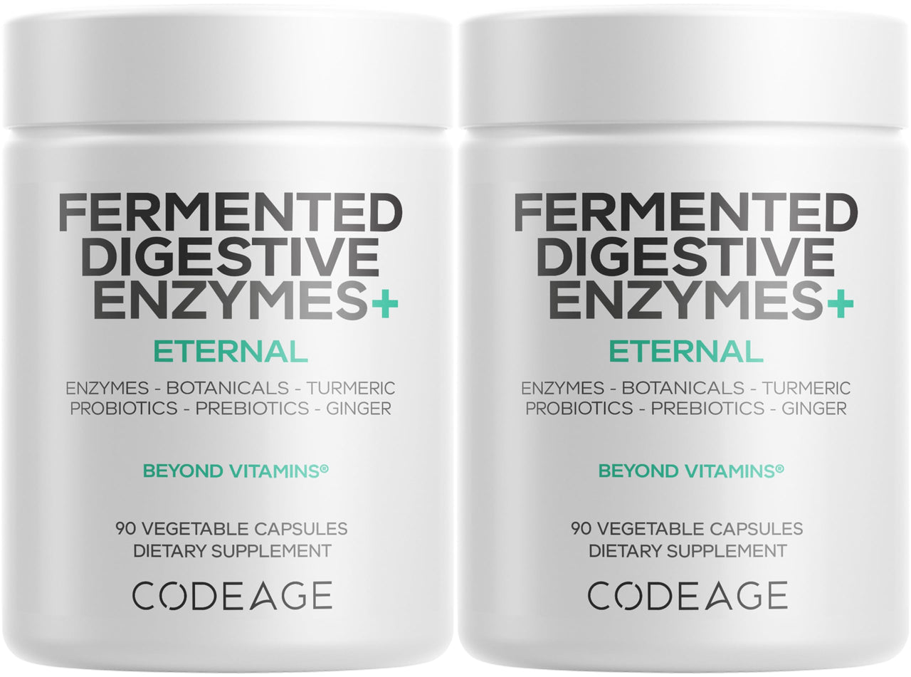 Codeage Fermented Digestive Enzymes Supplement 3-Month Supply - 14 Digestive Enzymes, Probiotics, Prebiotics, Fermented Botanicals, Plant-Based Multi Pancreatic Enzymes - 1 Capsule a Day - 2-Pack