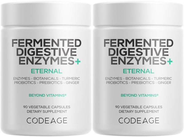 Codeage Fermented Digestive Enzymes Supplement 3-Month Supply - 14 Digestive Enzymes, Probiotics, Prebiotics, Fermented Botanicals, Plant-Based Multi Pancreatic Enzymes - 1 Capsule a Day - 2-Pack