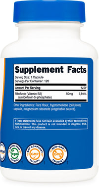 Thumbnail for Nutricost R-5-P (Riboflavin-5-Phosphate) (Vitamin B2) 50 MG, 120 Capsules - Vegan, GMO-Free