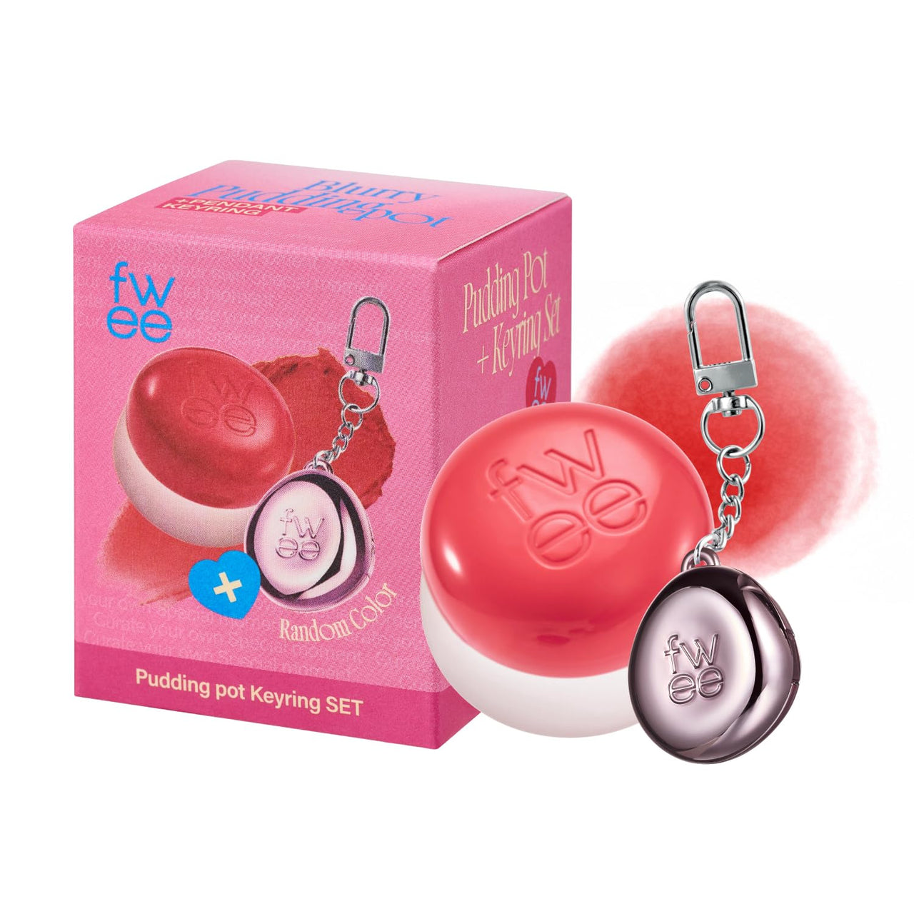 fwee Blurry Pudding Pot + Keychain SET | Airbrushed Blush & Lip, Buildable Pigment, Long-lasting, Lightweight, Easy to Blend, Natural Soft Matte Finish Makeup â€“ Girls (Coral Red) | 0.17 oz
