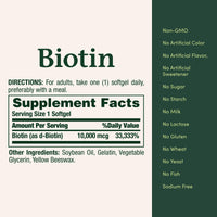 Thumbnail for Nature's Bounty Biotin Hair Skin and Nails Vitamins, Supports Healthy Hair, Skin and Nails, 10,000 mcg, 120 Softgels (Pack of 1)