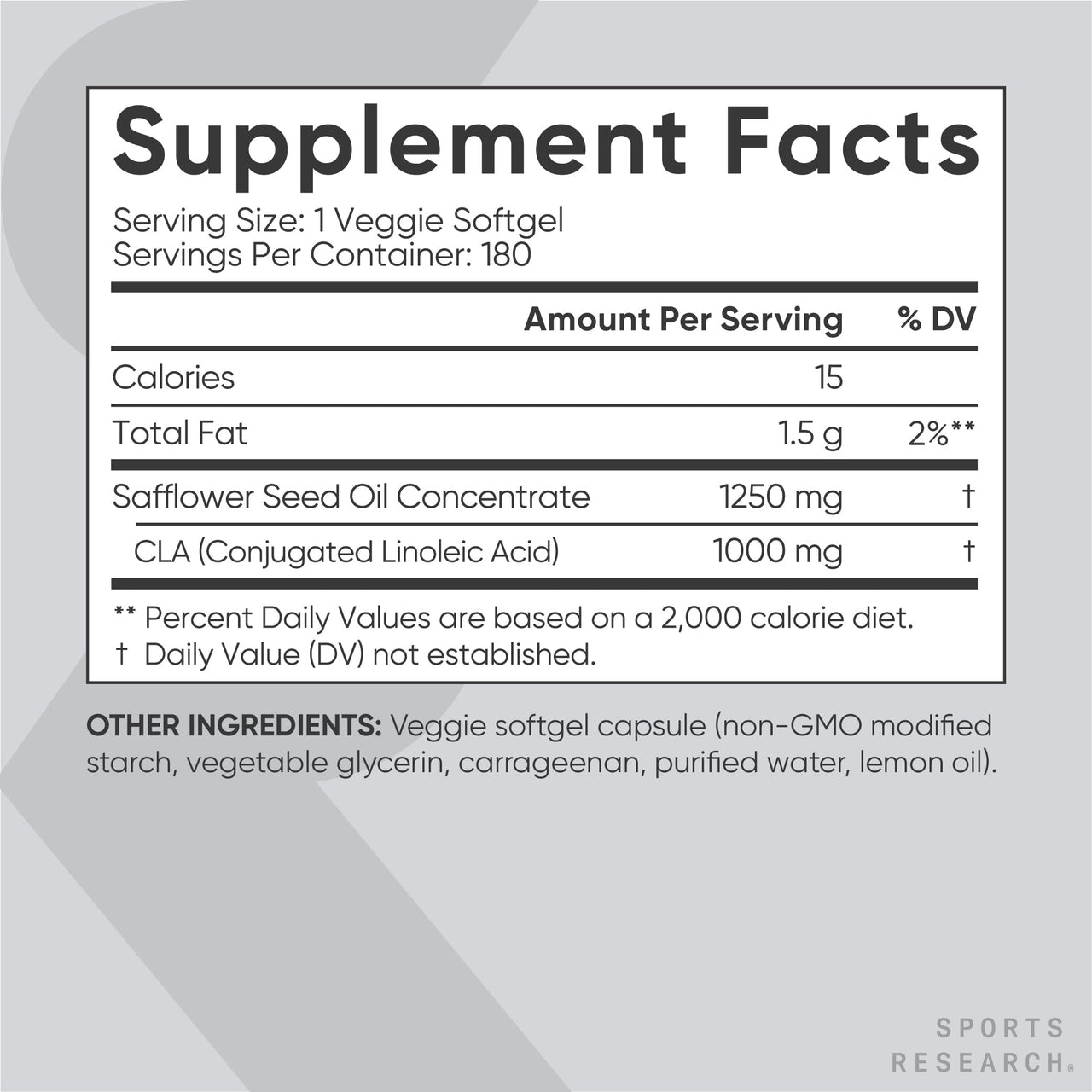Sports Research Vegan CLA - 1250mg with Active Conjugated Linoleic Acid for Men & Women | Non-GMO, Soy & Gluten Free - 80% (180 Softgels)