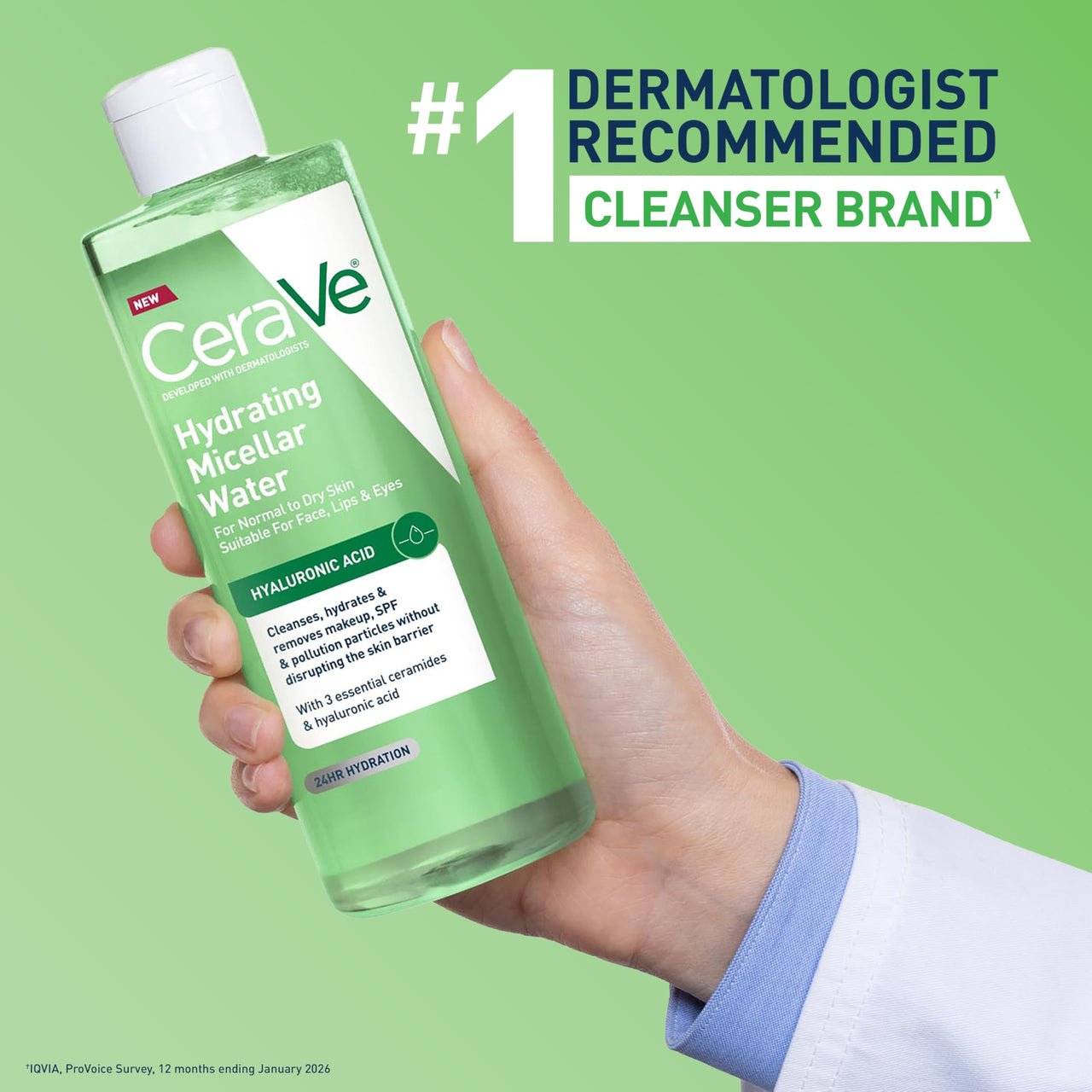 CeraVe Hydrating Micellar Water, Facial Cleanser & Makeup Remover with Hyaluronic Acid & Ceramides, 24h Hydration, Barrier Strengthening, Alcohol-Free, Fragrance-Free, Safe for Sensitive Skin, 13oz