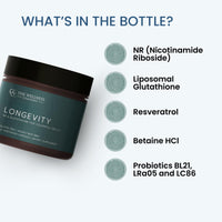 Thumbnail for The Wellness Company Longevity – Mitochondria Efficiency, DNA Repair, Cellular Senescense - NR, Lipsomal Glutathione, Resveratrol, Bifidobacterium 15B CFU | 60ct (1 Month Supply)