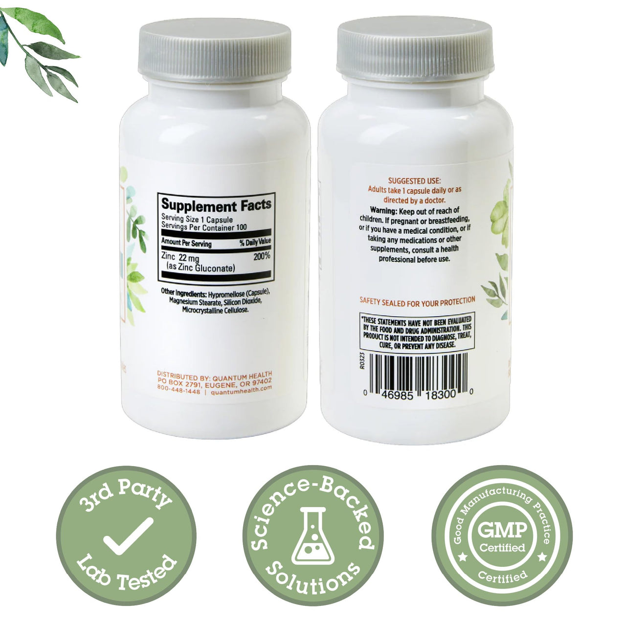 Quantum Health Zinc Gluconate 22mg Daily Immunity Boost Supplement Supports Energy, Healthy Eyes, Hair Skin & Nails - Essential Mineral Immune Support for Women & Men - 100 Capsules