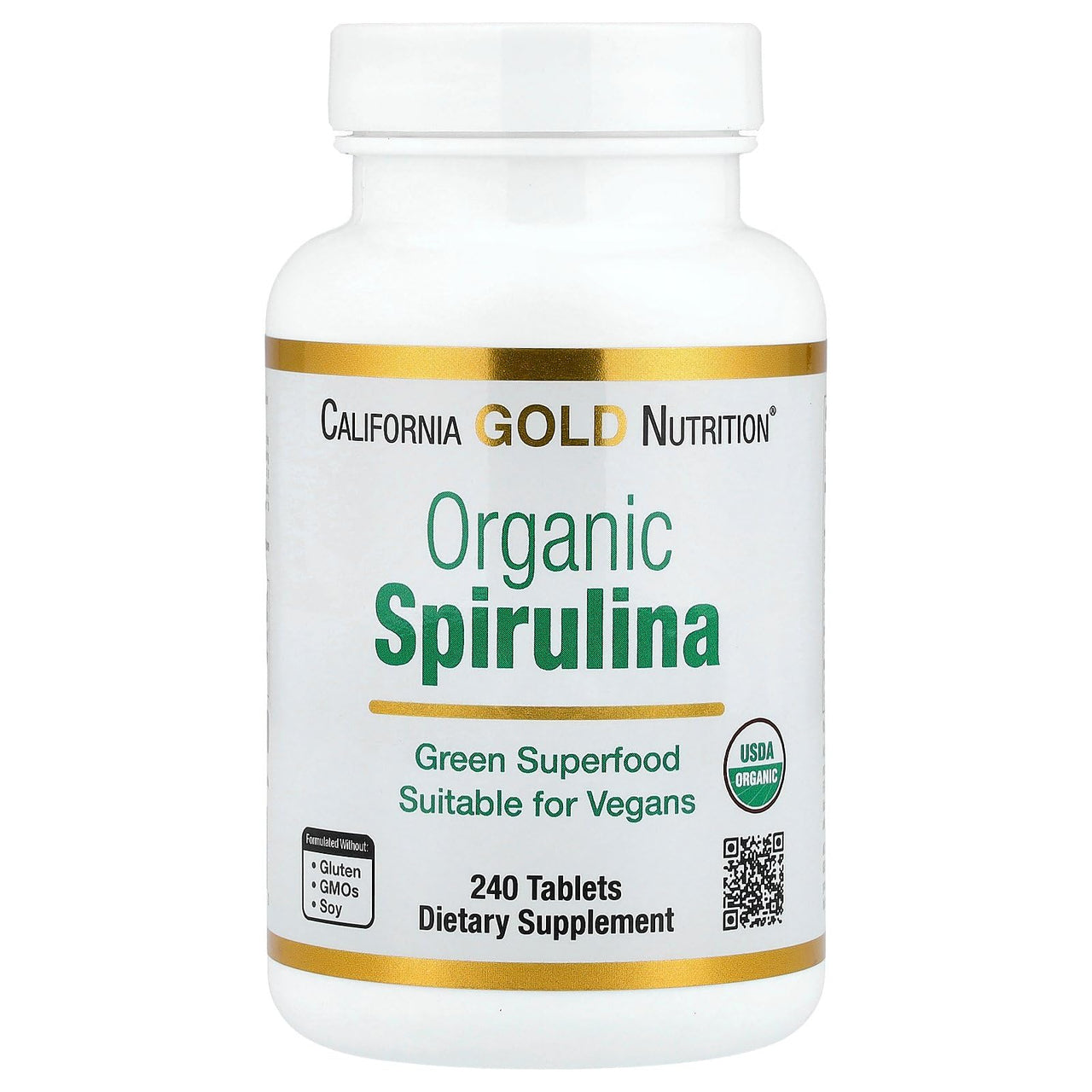 Organic Spirulina Supplement by California Gold Nutrition, Featuring a Green Superfood with Antioxidants, Vegan Friendly, Gluten Free, Non-GMO, 500 mg, 240 Tablets