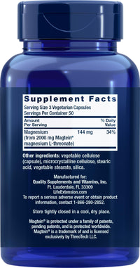 Thumbnail for Life Extension Neuro-Mag Magnesium L-Threonate, 150 Vegetarian Capsules, Magtein Supplement for Women and Men