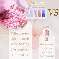 Thumbnail for Face Body Glitter, Hair Glitter Sparkles Chunky Face Glitter Gel for Girls Makeup Singer Concerts Mermaid Festival Sequins Face Paint (White+Silver+Pink+Gold+Blue)
