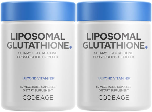 Codeage Liposomal Glutathione Supplement - Pure Reduced Setria L-Glutathione, Liposomal Delivery, Phospholipid Complex - Vegan, Non-GMO - 2-Pack