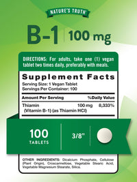 Thumbnail for Nature's Truth Vitamin B1 100mg (Thiamine) | 100 Count | Vegan, Non-GMO & Gluten Free Supplement
