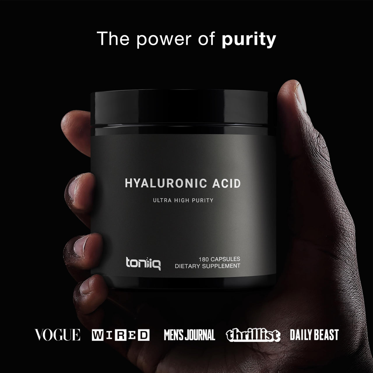Ultra High Purity Hyaluronic Acid Capsules - 95%+ Highly Purified and Highly Bioavailable - 275mg Formula - Non-GMO Fermentation - High Strength with Vitamin C - 180 Capsules