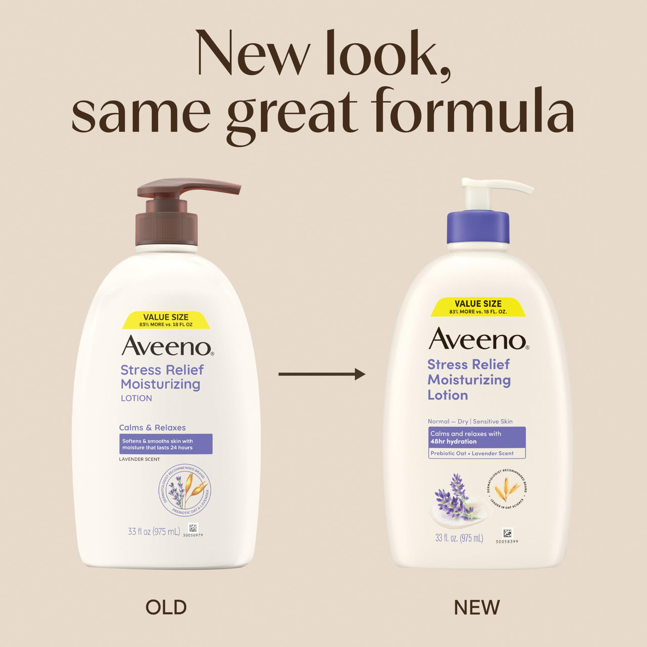 Aveeno Stress Relief Moisturizing Body Lotion with Prebiotic Oat & Lavender Scent for Sensitive Skin, Calms & Relaxes with 48 Hour Hydration, Fast Absorbing & Non-Greasy, 33 fl. oz
