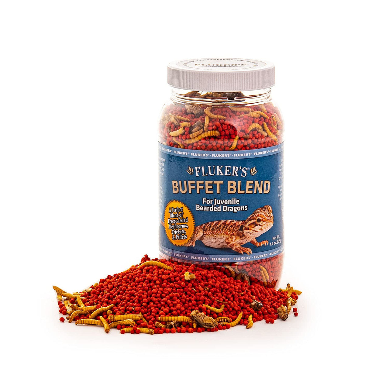 Fluker's Buffet Blend Juvenile Bearded Dragon Diet, Mealworms, Crickets and Pellets, 4.4 oz
